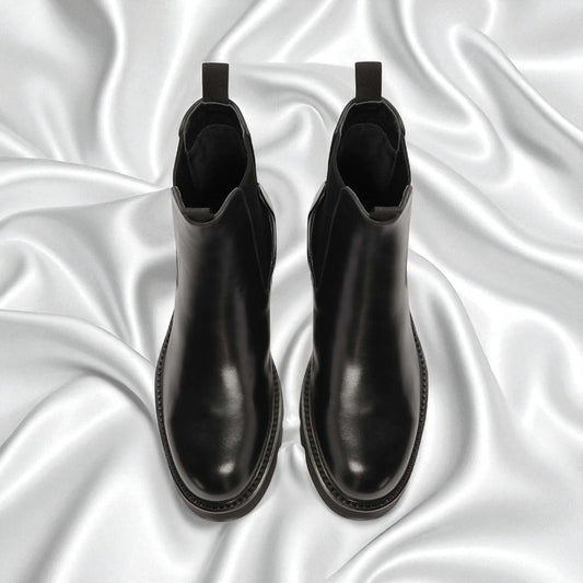 BAVAROISE: Bottine en cuir premium-Noir brillant