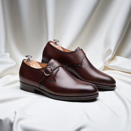 VALERIAN: Derby en véritable cuir à boucle pour hommes -Chocolat