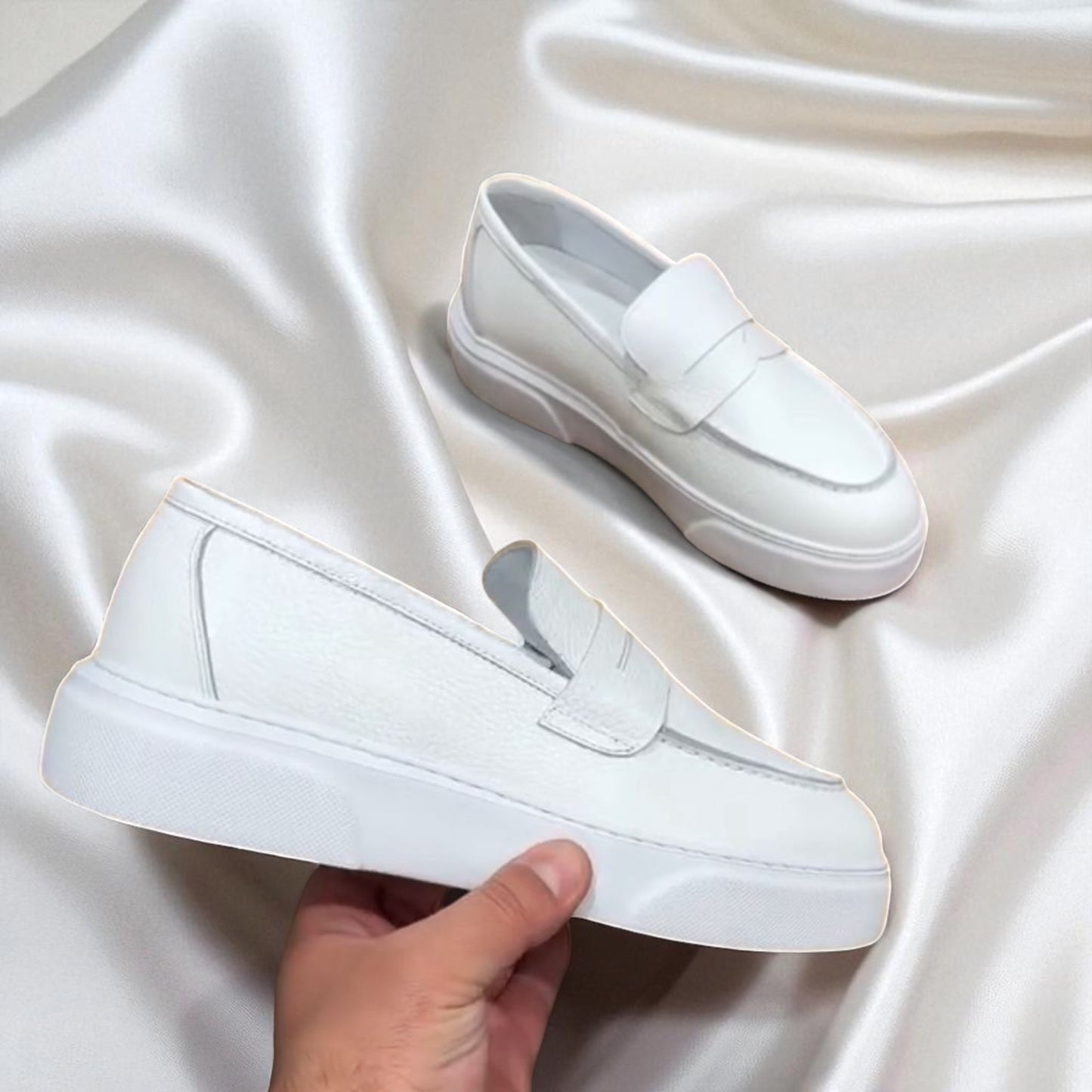 ALBA: Mocassin 4 saisons en cuir premium- Blanc Cassé