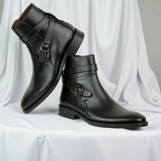 RITTER: Bottine à boucle en cuir premium-Noir