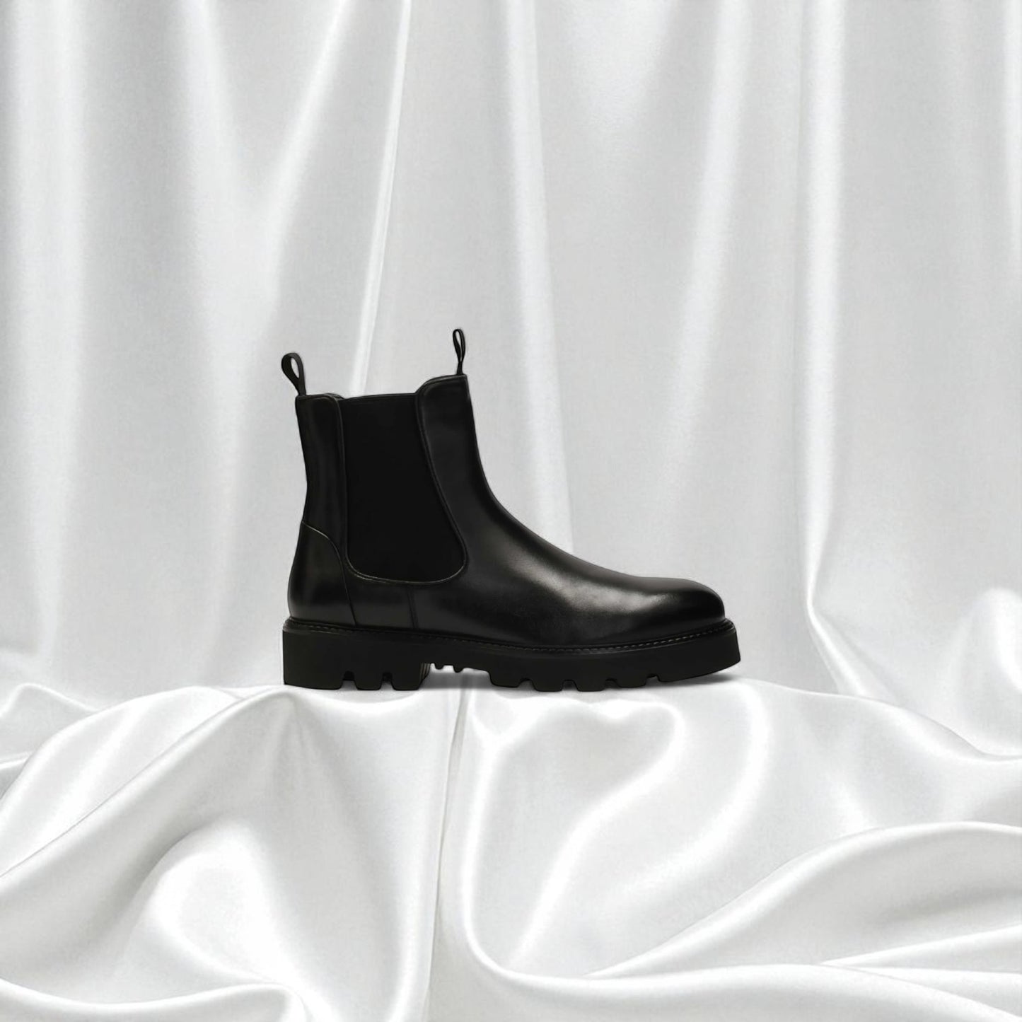 BAVAROISE: Bottine en cuir premium-Noir brillant