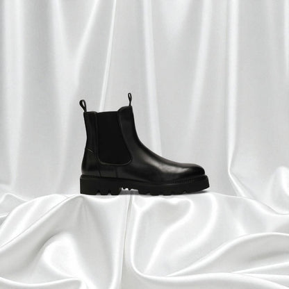 BAVAROISE: Bottine en cuir premium-Noir brillant