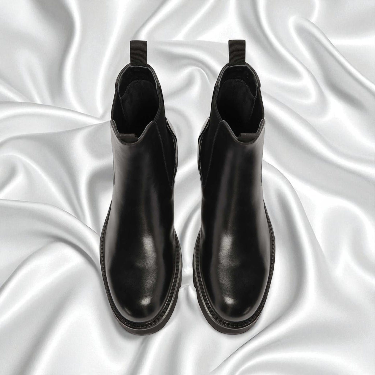 BAVAROISE: Bottine en cuir premium-Noir brillant