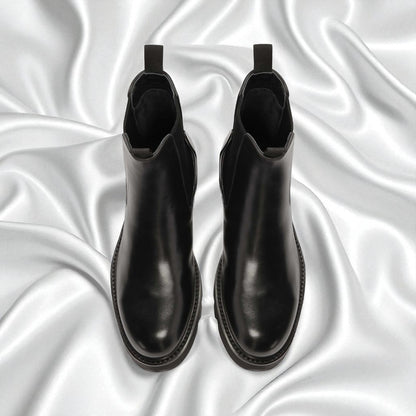 BAVAROISE: Bottine en cuir premium-Noir brillant