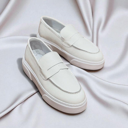 ALBA: Mocassin 4 saisons en cuir premium- Blanc Cassé