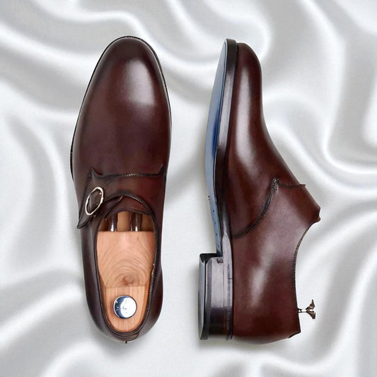 VALERIAN: Derby en véritable cuir à boucle pour hommes -Chocolat