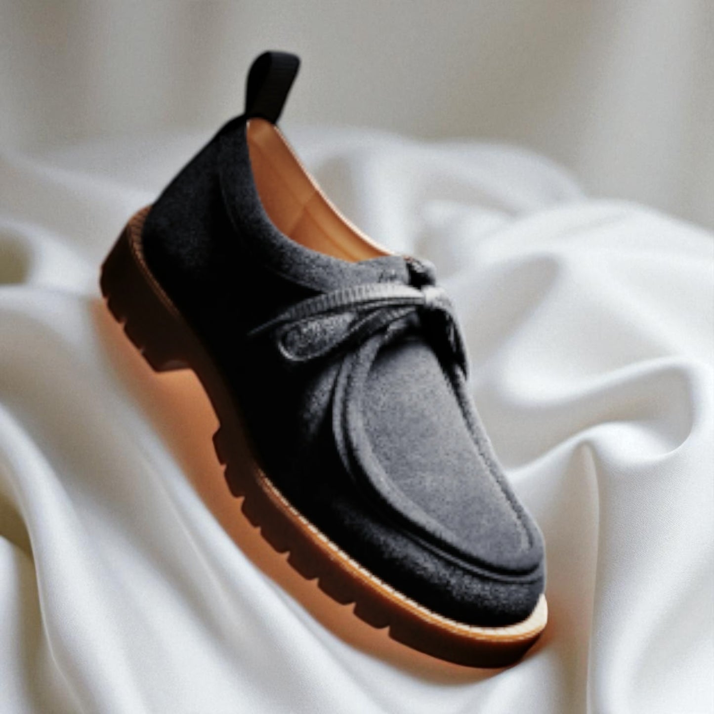 GRAVITAS: Chaussure Wallabee revisité en daim premium texturé - Bleu marine