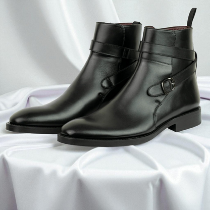 RITTER: Bottine à boucle en cuir premium-Noir