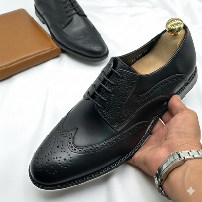 ADLER: Derby de luxe façonné en cuir gravé & texturé -Noir