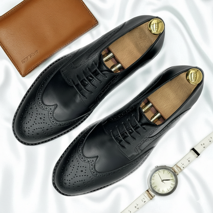 ADLER: Derby de luxe façonné en cuir gravé & texturé -Noir