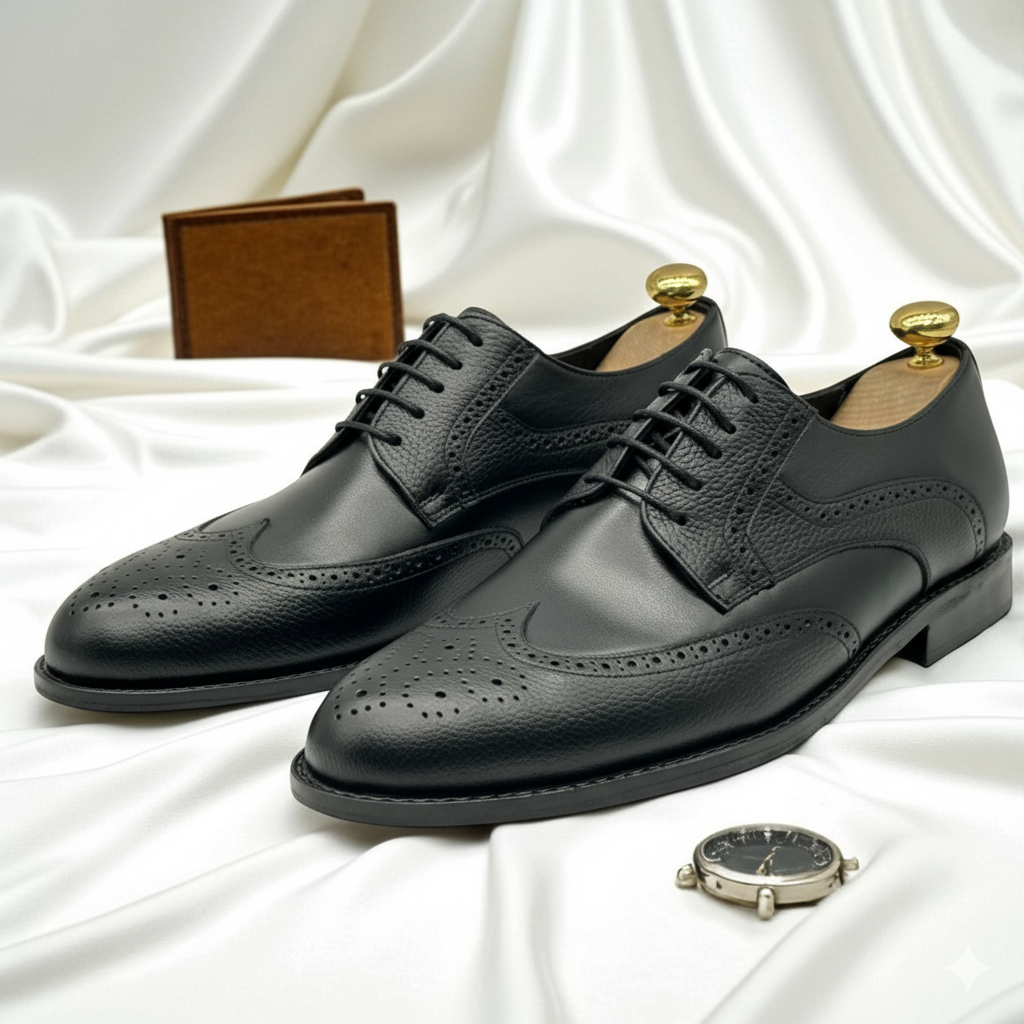 ADLER: Derby de luxe façonné en cuir gravé & texturé -Noir