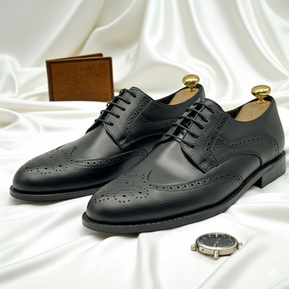 ADLER: Derby de luxe façonné en cuir gravé & texturé -Noir