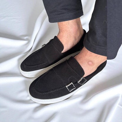 BOUCLES: Chaussures Mocassins Daim en double boucles Pour Hommes-Noir