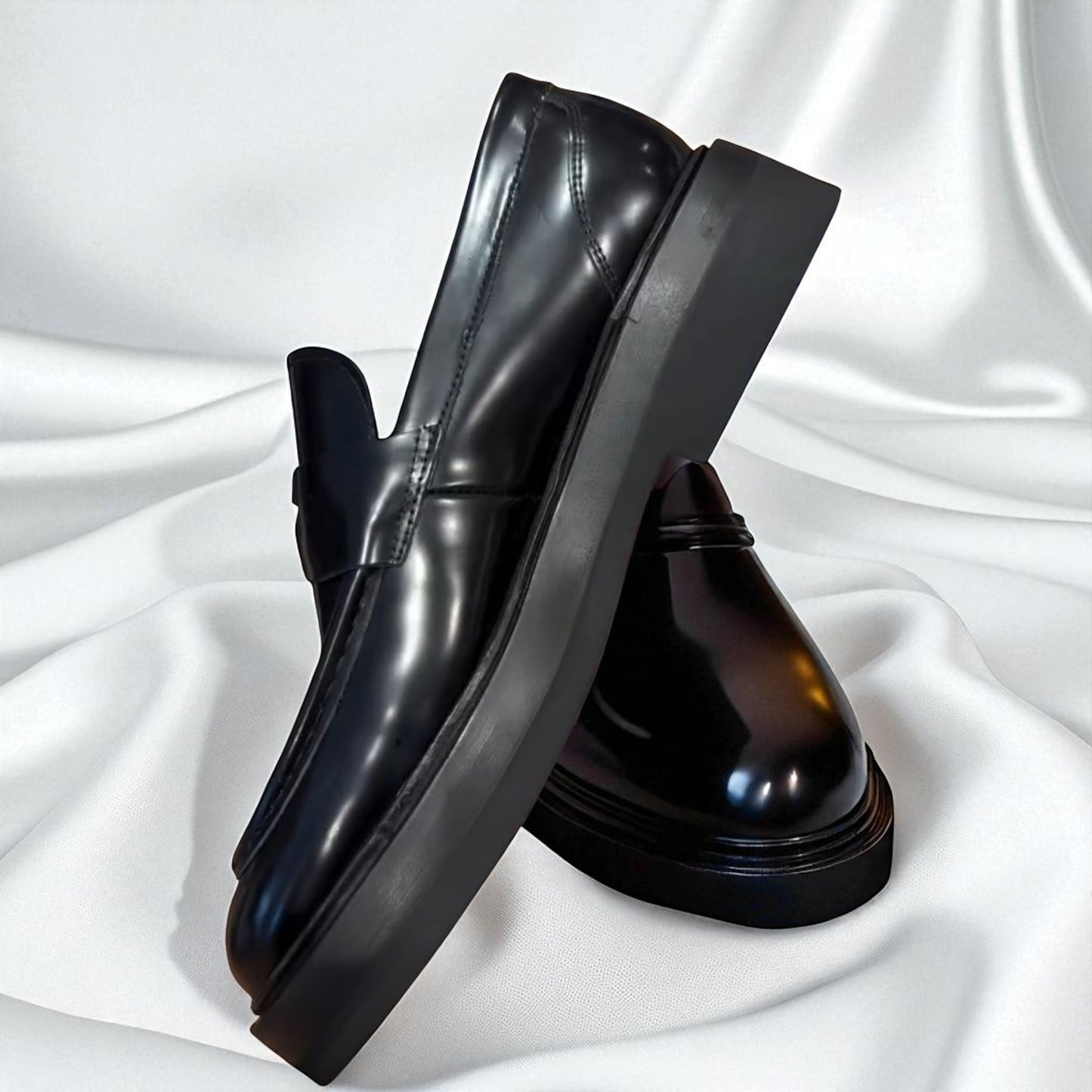 LICHTWALD: Mocassin classic en cuir lisse brillant 100% Premium -Noir