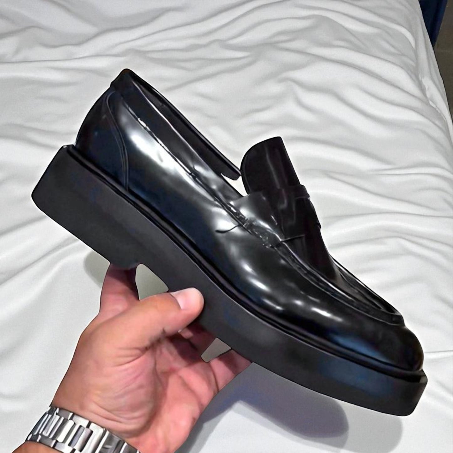 LICHTWALD: Mocassin classic en cuir lisse brillant 100% Premium -Noir