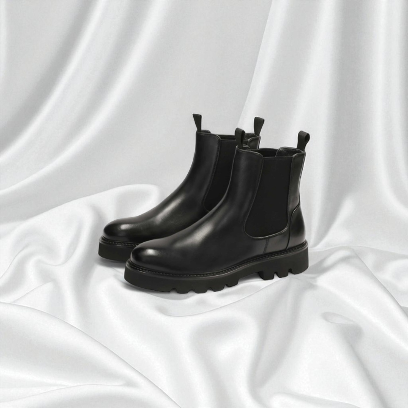 BAVAROISE: Bottine en cuir premium-Noir brillant