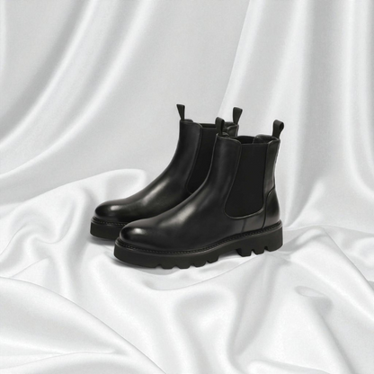 BAVAROISE: Bottine en cuir premium-Noir brillant