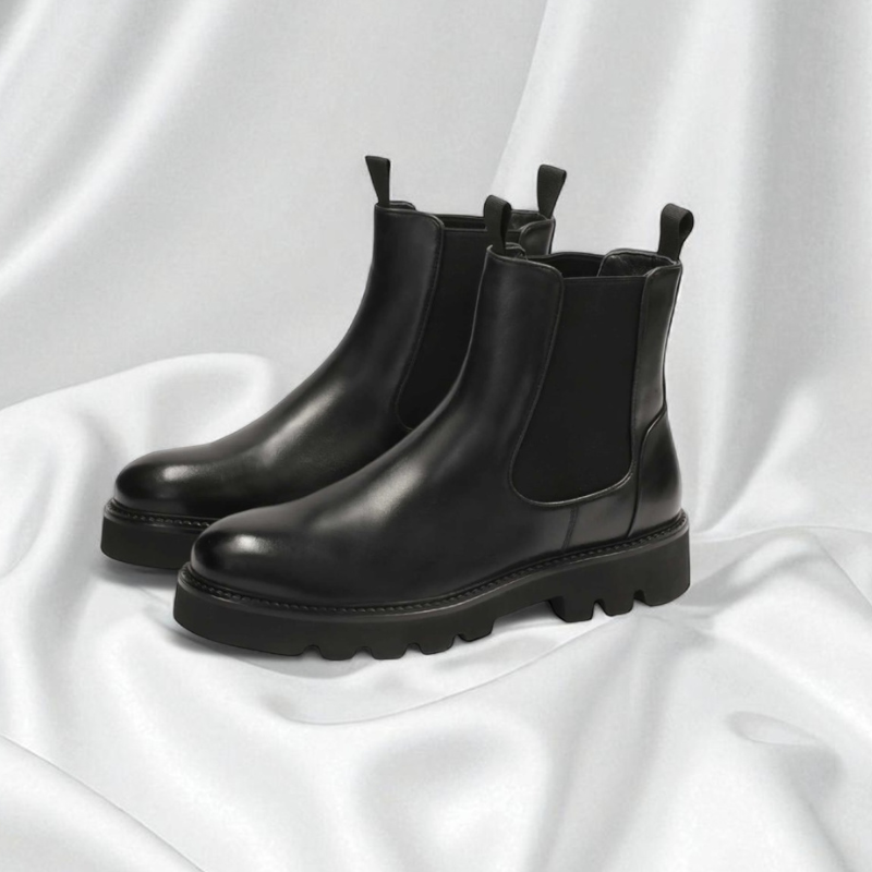 BAVAROISE: Bottine en cuir premium-Noir brillant