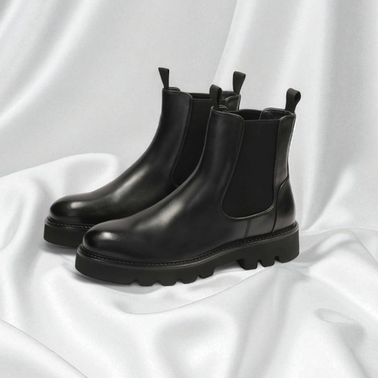 BAVAROISE: Bottine en cuir premium-Noir brillant