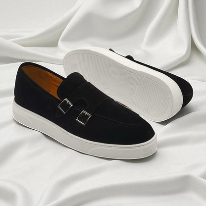 BOUCLES: Chaussures Mocassins Daim en double boucles Pour Hommes-Noir