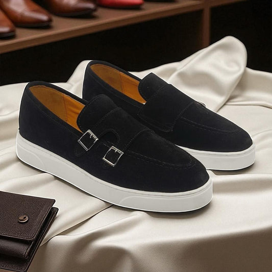 BOUCLES: Chaussures Mocassins Daim en double boucles Pour Hommes-Noir