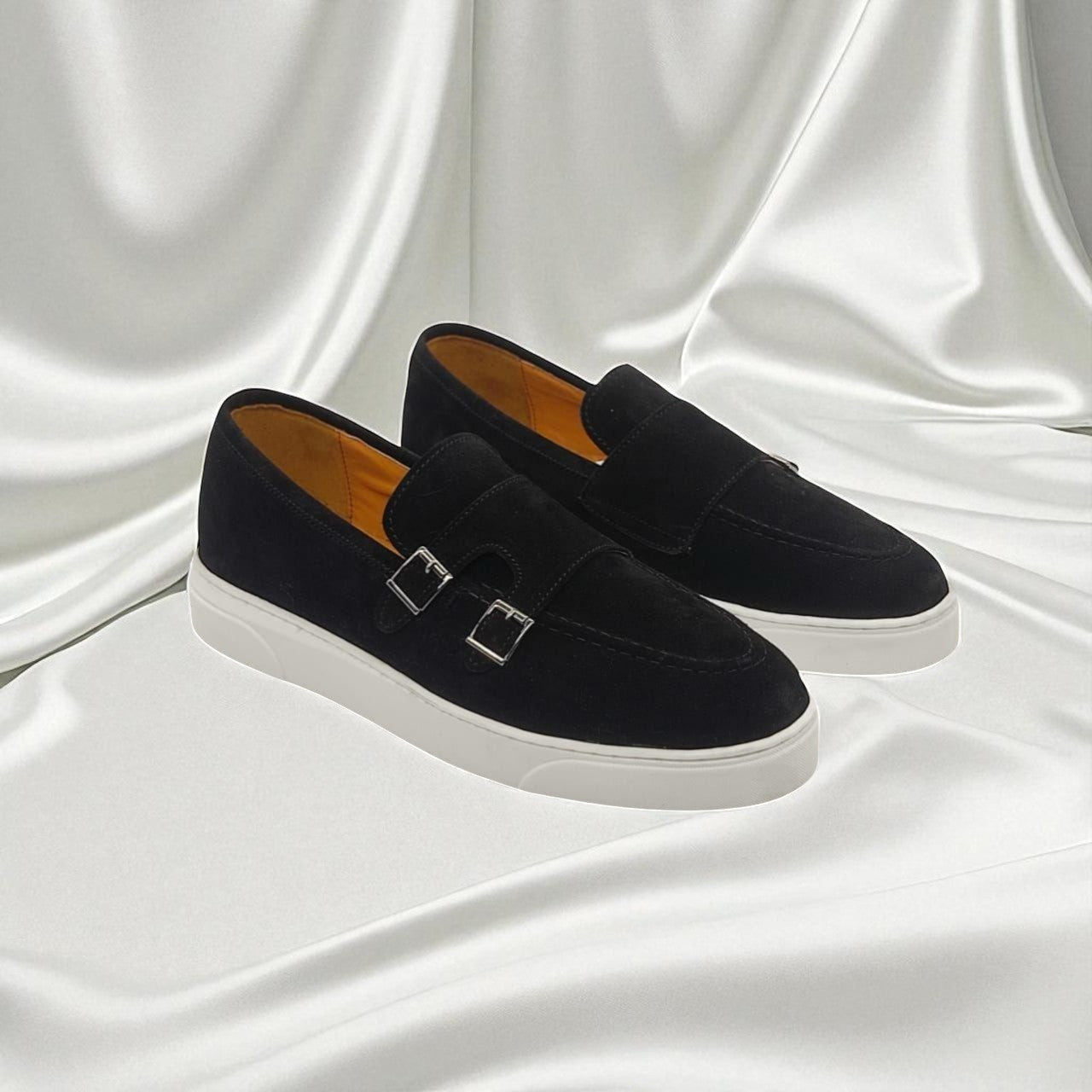 BOUCLES: Chaussures Mocassins Daim en double boucles Pour Hommes-Noir