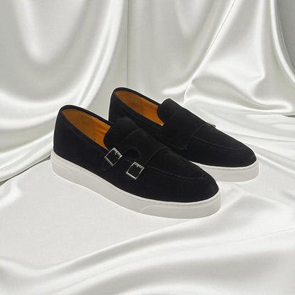 BOUCLES: Chaussures Mocassins Daim en double boucles Pour Hommes-Noir