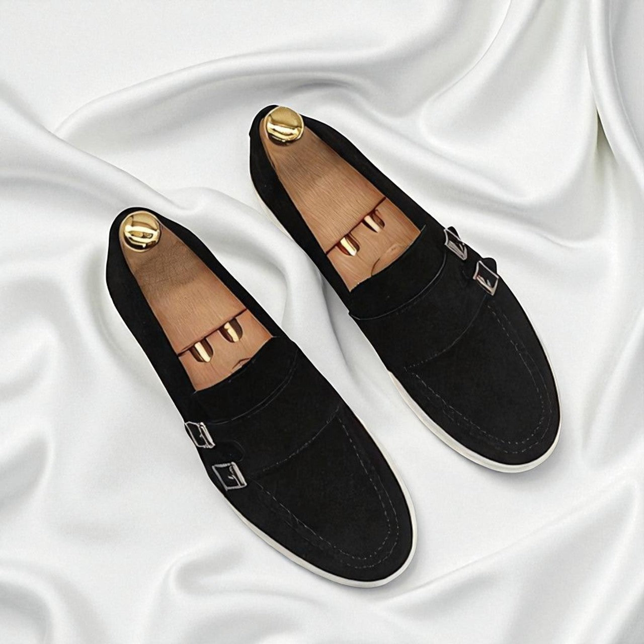 BOUCLES: Chaussures Mocassins Daim en double boucles Pour Hommes-Noir