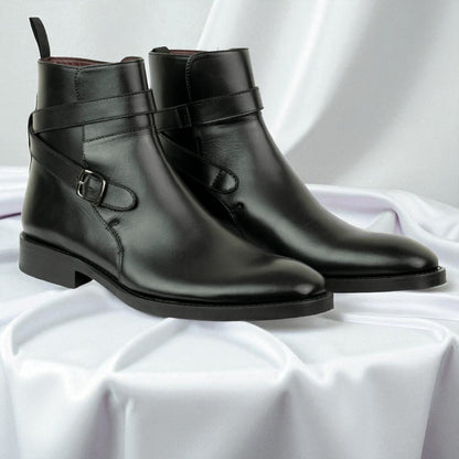 RITTER: Bottine à boucle en cuir premium-Noir