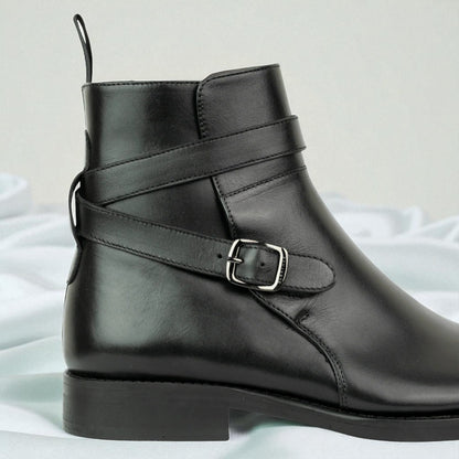 RITTER: Bottine à boucle en cuir premium-Noir