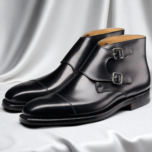 CALBERLEY: Bottine en cuir prémium-Noir brillant