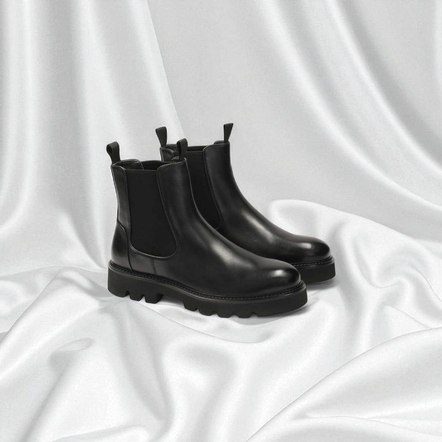 BAVAROISE: Bottine en cuir premium-Noir brillant