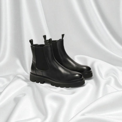 BAVAROISE: Bottine en cuir premium-Noir brillant