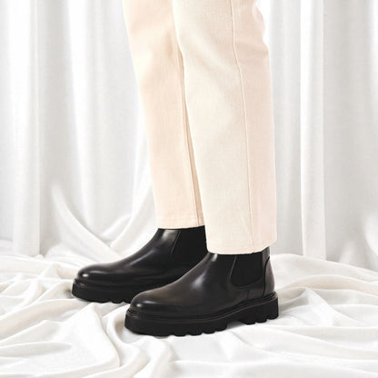 BAVAROISE: Bottine en cuir premium-Noir brillant